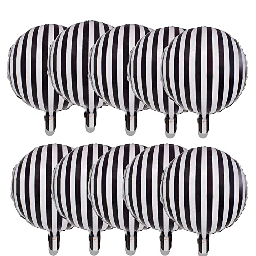 10 Pcs Black and White Striped Aluminum Balloons for Party Decorations