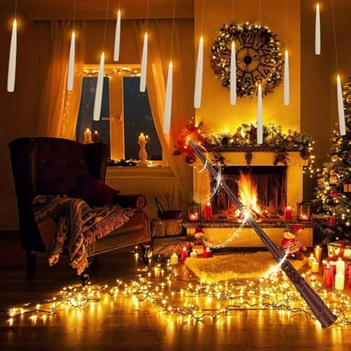 White 24 Pack Halloween LED Floating Candles with Flickering Flameless Tapers & Magic Wands