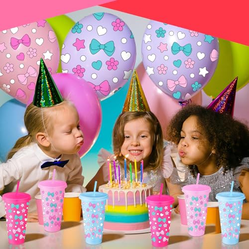 12-Pack Reusable Kitty Cat Plastic Tumbler Cups with Lids & Straws - 24 oz