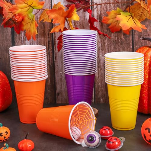 Halloween Plastic Cups 16oz - Hocus Pocus / Orange, Yellow, Purple - 150 Pack