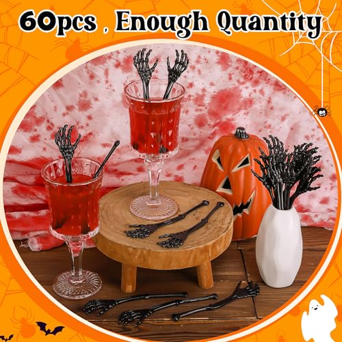 Black Skeleton Cocktail Stirrers - 60 Pcs Reusable Halloween Drink Picks