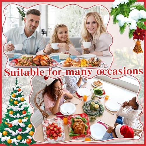 Snowflake Winter Serving Trays Set of 2 - Large Rectangular Melamine Platters with Handles for Holiday Food & Dessert