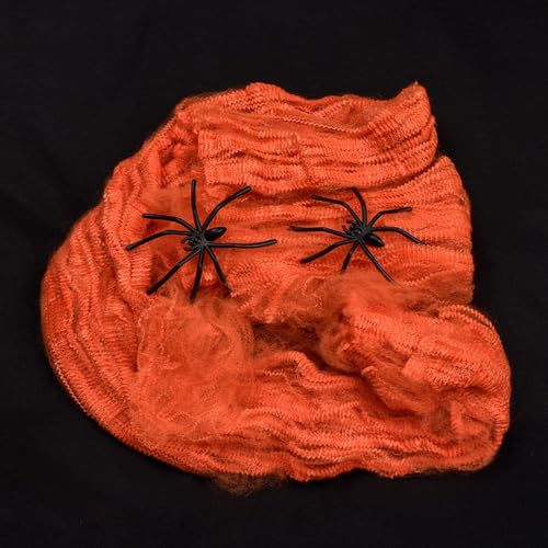 Halloween Spider Web Decorations with Spiders - Orange Creepy Cobwebs