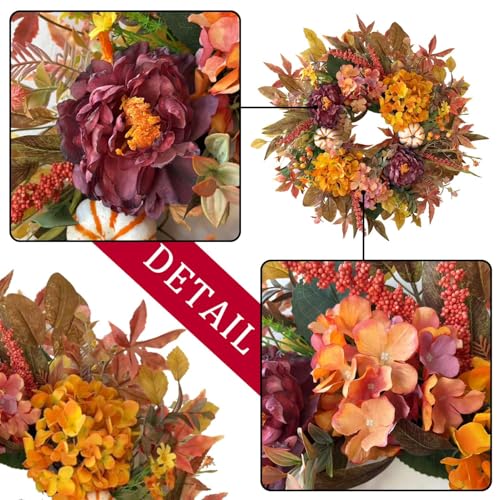 24 Inch Fall Harvest Front Door Wreath - Autumn Thanksgiving Decor - Orange