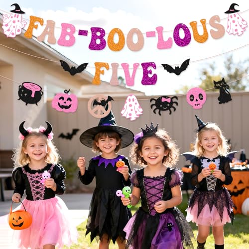 Halloween Glitter Banner for Fifth Birthday Party - Spooky Cute Decorations