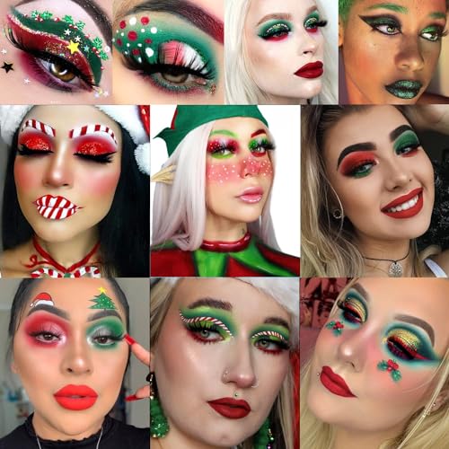 Red Green Eyeshadow Palette 18 Colors Multichrome Glitter Christmas Makeup