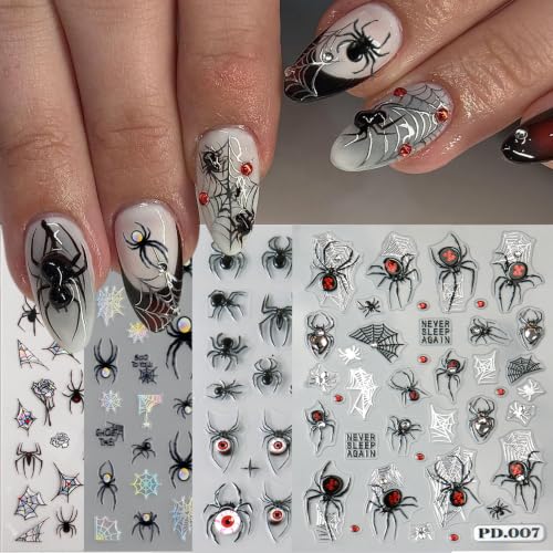 Halloween Nail Stickers 5D Self-Adhesive Spider Web & Rose Floral Decals - Style08