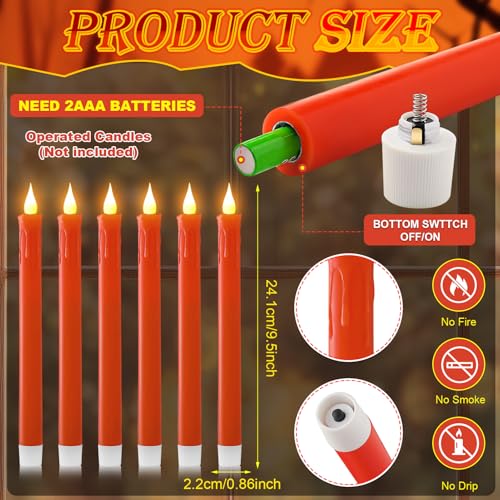 Orange Flameless Taper Candles Set - Real Paraffin Wax Flickering Battery-Operated for Thanksgiving & Fall Decor