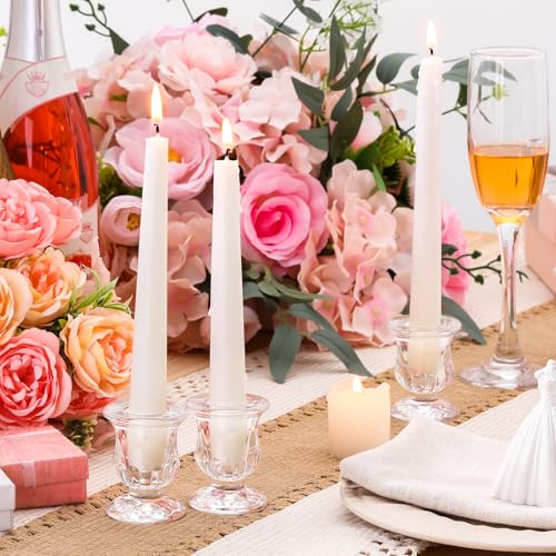 Clear Glass Candlestick Holders - 2.5 Inch Taper Candle Holders Bulk Set for Wedding & Table Decor - Variation 42