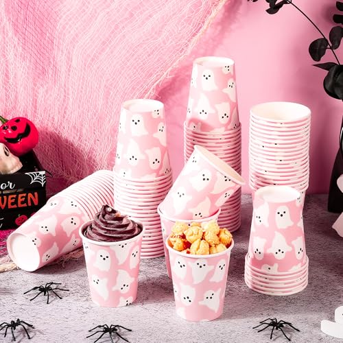 Halloween Ghost Paper Cups 9oz Pink Ghost Party Supplies 100 Pack