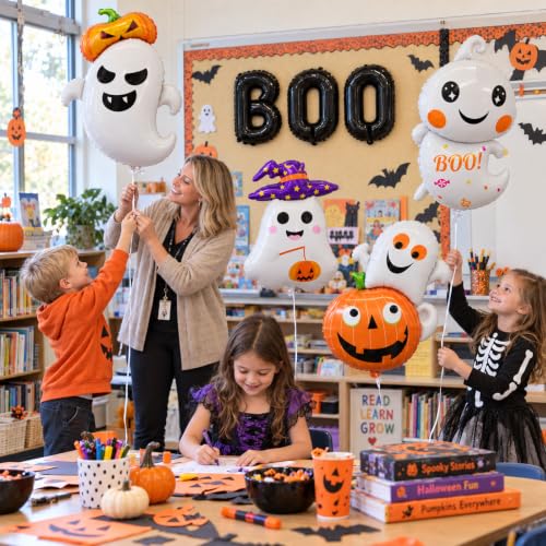 7 Pieces Halloween Ghost Pumpkin Boo Balloons Set, Large Cute Happy