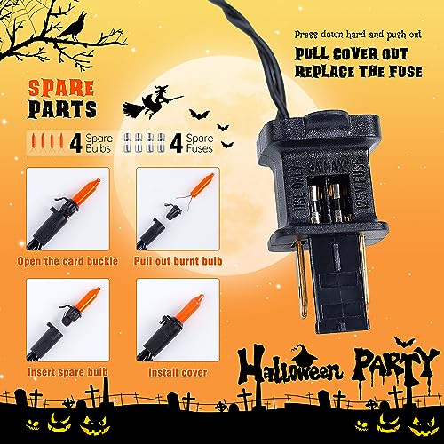 HEYFUNi 21ft Orange Halloween String Lights - 100 LED Mini Lights with Black Wire & Extra Fuses