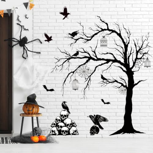 Halloween Wall Decals Large Black Tree with Skull & Crow Variation of Black Tree