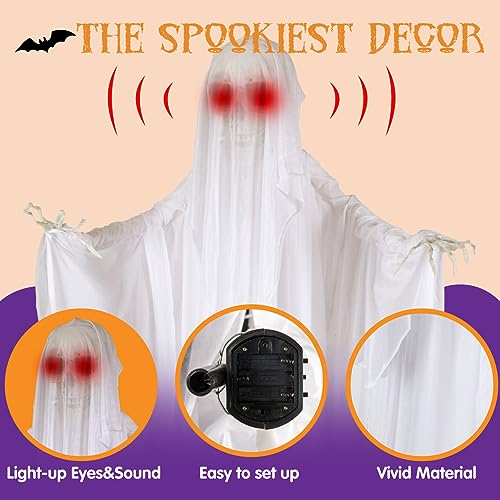 Halloween Ghost Decoration Animatronic Life Size Skeleton with Creepy Sound - White