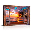 Hawaiian Sunset Ocean Canvas Wall Art - Tropical Seascape Decor 24x36 inch
