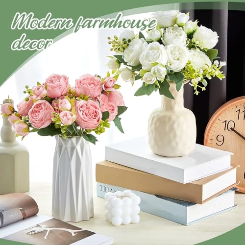 Silk Peony Flower Bundles - White & Pink Faux Flowers for Home & Wedding Decor - 12 Pack