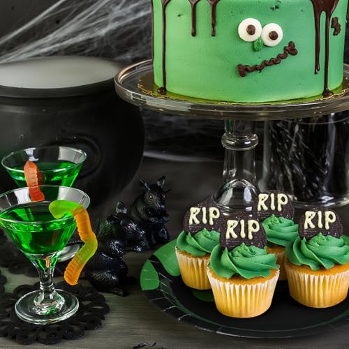 Halloween Ghost Paper Plates Set - Green & Black Party Dinnerware, 48 Pieces