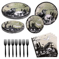 Halloween Tableware Set with Plates Napkins Forks Crow Style for 24 Guests