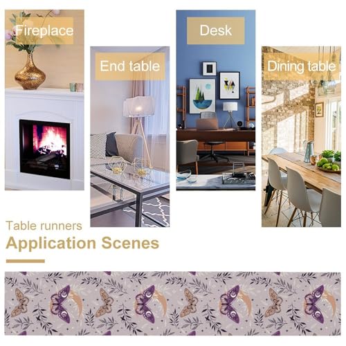 Boho Purple Butterfly Table Runner 13x36 Inch Celestial Moon Stars Bohemian Decor