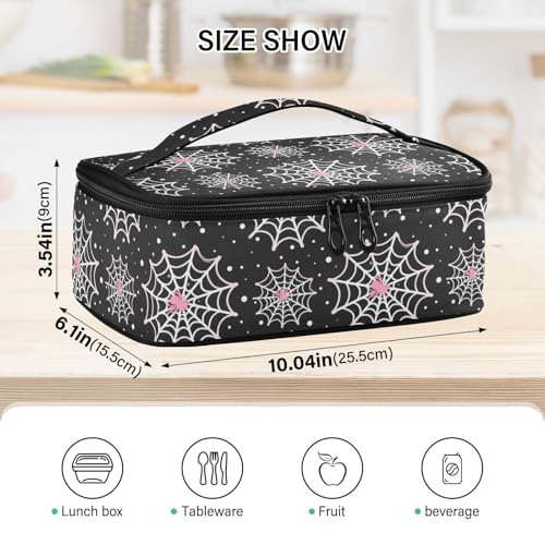 Kids Halloween Pink Spider Insulated Lunch Bag - Portable Mini Cooler with Spider Web Design - Variation Multi14