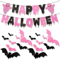 Halloween Pink Black Banners & 3D Bat Stickers Set for Indoor Wall Decor - Halloween Party Decorations - Variation of THIS listing