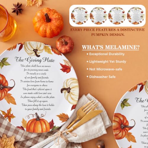Pumpkin Thanksgiving Melamine Dinner Plates Set - 4 Pieces, 10 Inch Fall Tableware