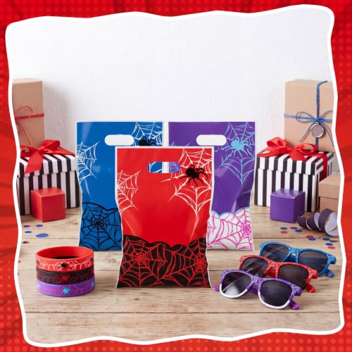 96 Pieces Spiderweb Party Favor Set with Bracelets Glasses and Gift Bags - Vibrant