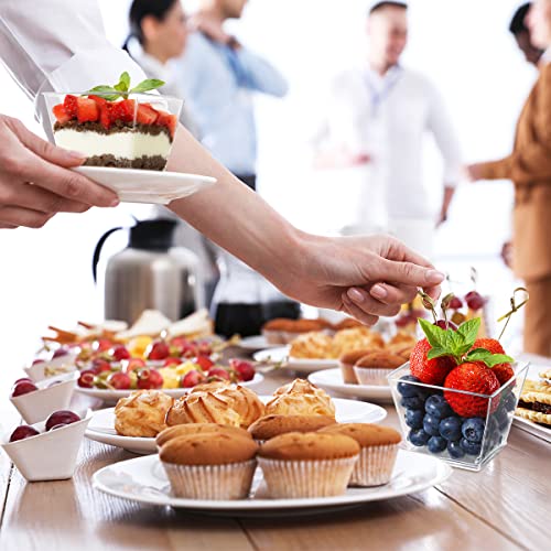 50 Pack 3.8 oz Clear Square Plastic Dessert Cups with Spoons - Party Supplies