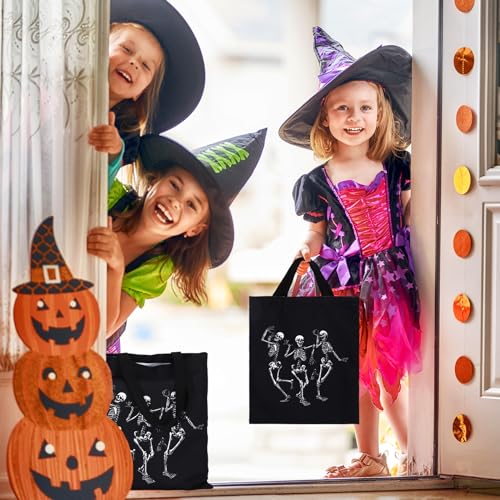 Halloween Canvas Tote Bag - Reusable Gift Goodie Bag with Dancing Skeleton