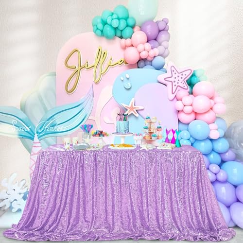 Lavender Sequin Tablecloth 90x132 Inch Rectangle Party Table Cover - Seamless & Glittering
