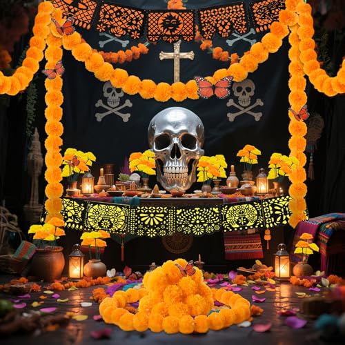 Day of the Dead Decorations Set with Marigold Garlands and Butterflies - 182 Pieces