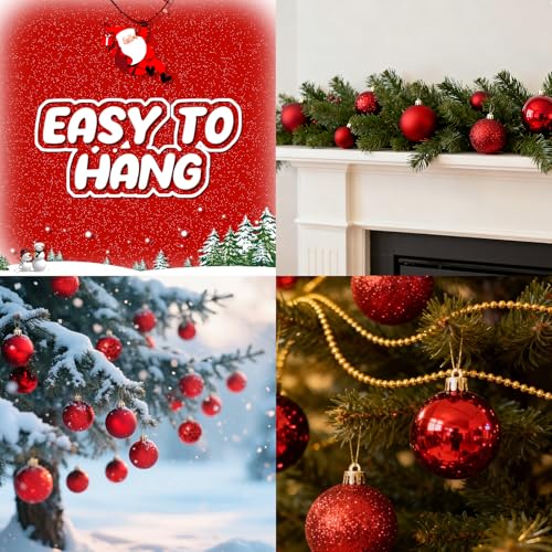24Pcs Red Christmas Ornament Balls - Shatterproof Holiday Tree Decorations