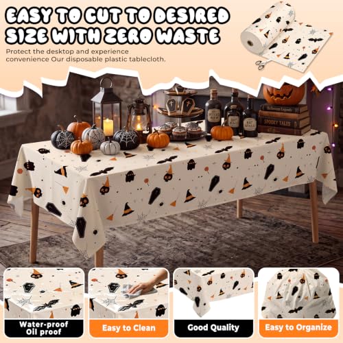 Halloween Plastic Table Cover Roll 54 Inch x 300 Feet - Ghost Bat Decor Variation