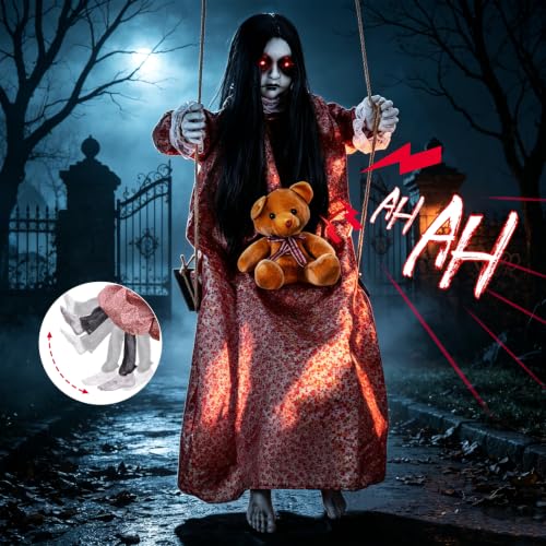Halloween Animatronics Hanging Swinging Girl Decor - Outdoor Spooky Decoration