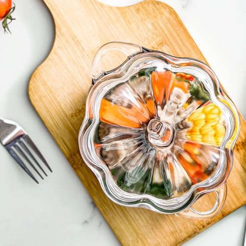 Clear Glass Pumpkin Bowl with Lid - 16.7 oz Soup & Candy Dish - Holiday Decor