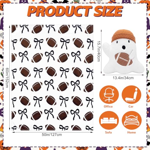 Halloween Football Throw Blanket & Ghost Pillow Set - Cozy Holiday Decor