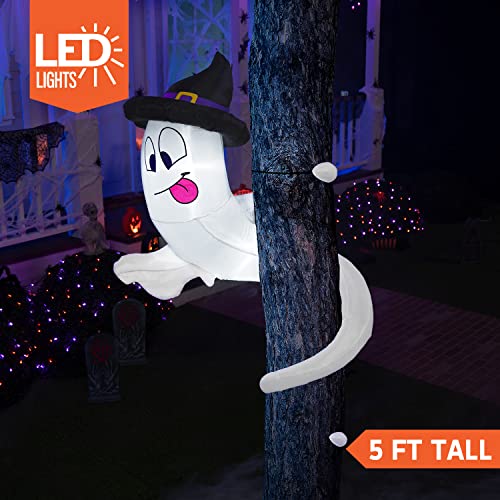 Halloween Inflatable Ghost Decor for Outdoor Yard with LED Lights - 5 ft Tall Twining Tree Ghost
