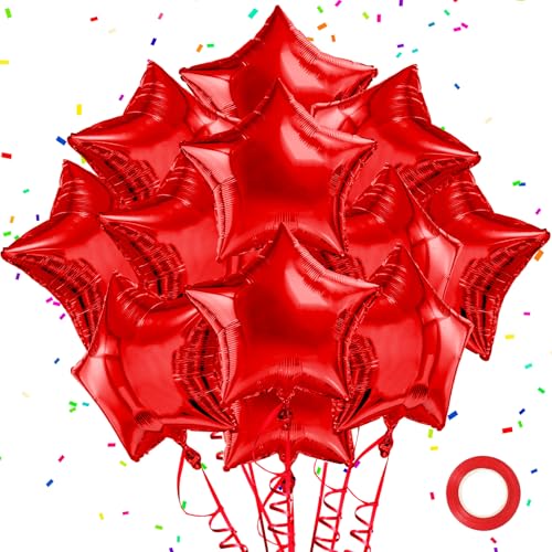 Red Star Balloons Foil Mylar Balloon Set - 12pcs 18 Inch Helium Decorations with Variation
