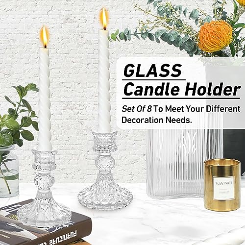 Clear Glass Candle Holders Set of 2 - Taper & Stripe Styles for Weddings & Events