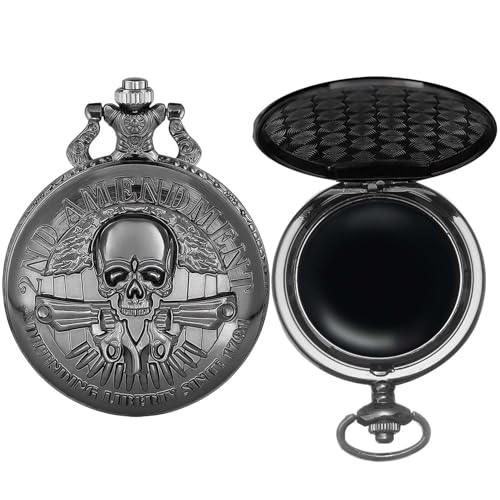 Black Obsidian Scrying Mirror in Pocket Watch Shell Halloween Skull Variation