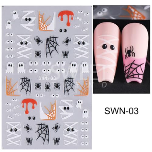 Halloween Nail Art Stickers Decals - Pumpkin, Ghost, Skeleton, Cat, Style-13