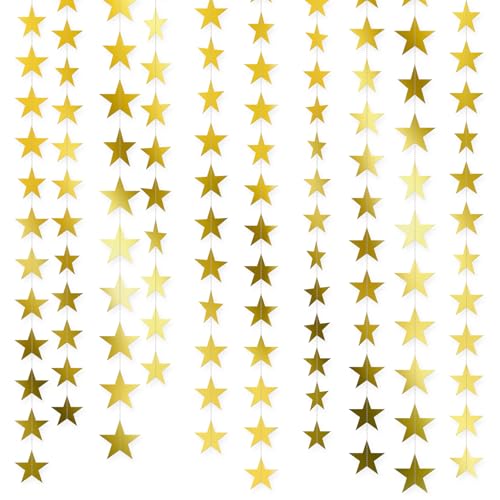 158Ft Gold Star Banner Streamers - 12 Pack Iridescent Glitter Stars Party Decor