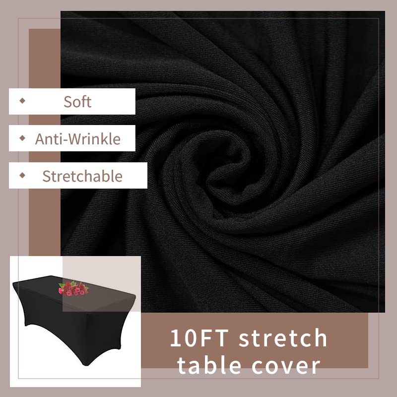 Black 10FT Spandex Fitted Tablecloth for 10 Foot Rectangle Tables - 2 Pack