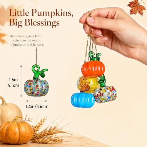 12pcs Fall Tree Ornaments - Hand-Blown Glass Pumpkins for Halloween & Thanksgiving - Pumpkin Hanging Decor