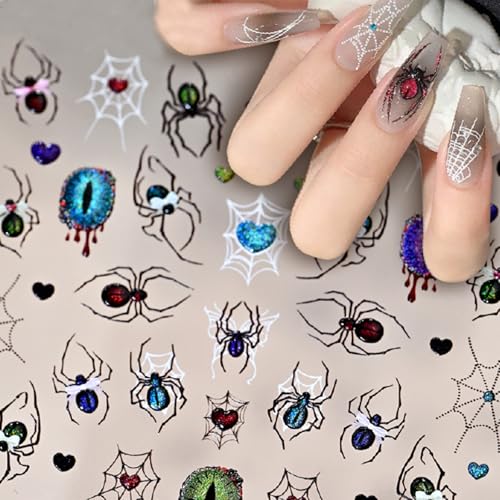 Halloween Spider Nail Stickers - 5D Embossed Spider Web Decals for Nails - Variation Spider-14