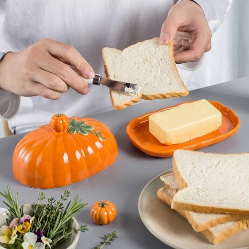 Pumpkin Butter Dish with Lid - Orange Pumpkin Shaped Multi-Purpose Kitchen Decor