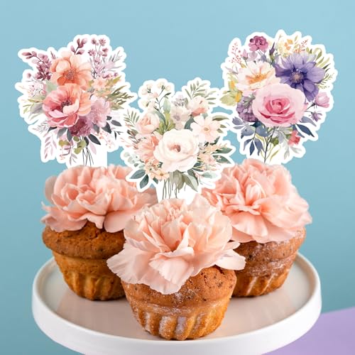 Wildflower Baby in Bloom Floral Cupcake Toppers - 40 Pack, Ready to Use