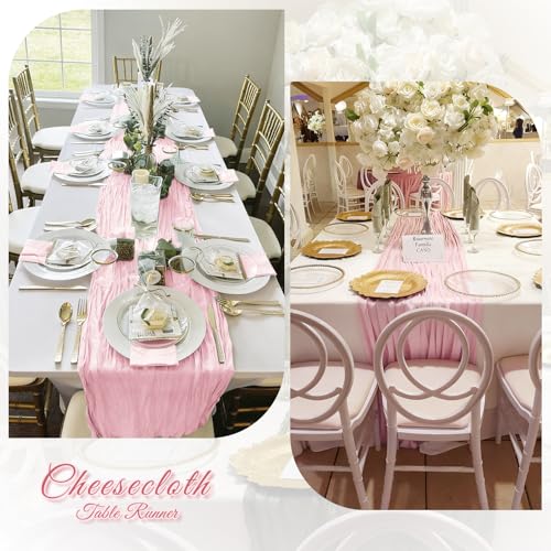 3 Pack Light Pink Cheesecloth Table Runner 17x108 Inch - Boho Wedding & Party Decor