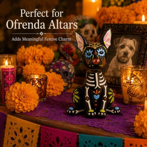 Day of The Dead Dog Figurines Black Dog - Pet Ofrenda Decorations for Altar & Halloween
