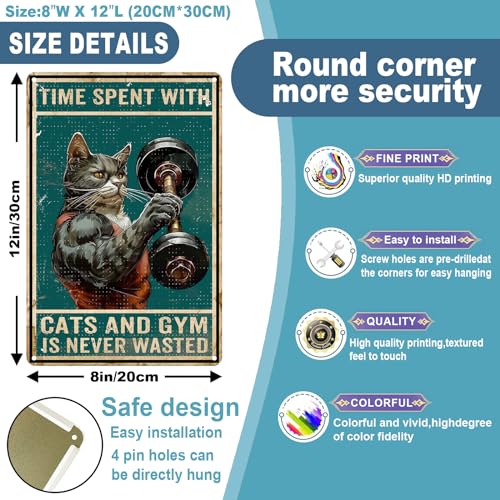 Cat Gym Metal Tin Sign - Time Spent With Cats And Gym Is Never Wasted - 8x12 Inches - Gym 1 Variation